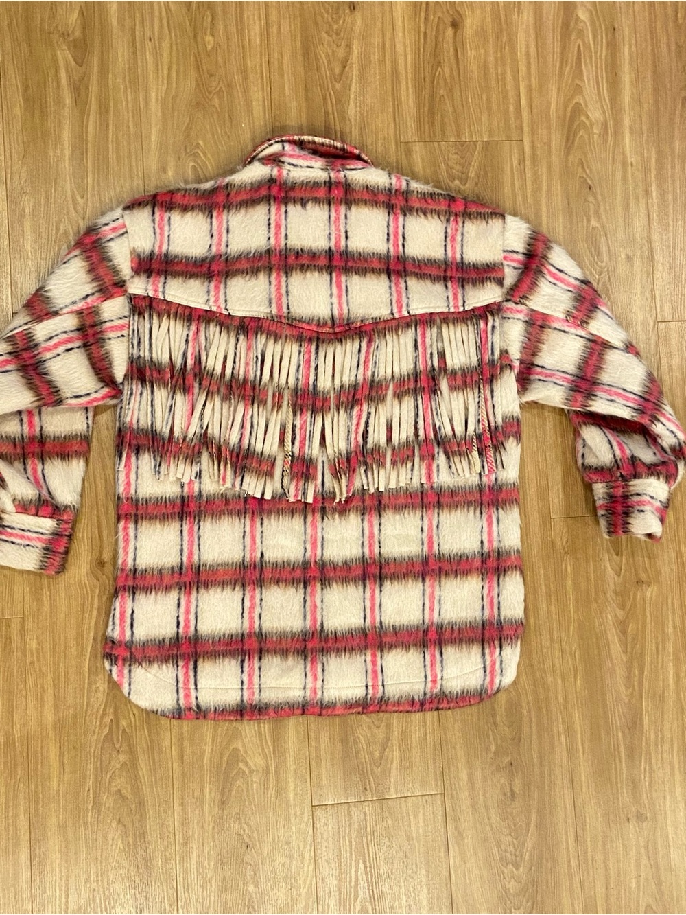 By Together Cozy Plaid Shacket in Cream and Pink
